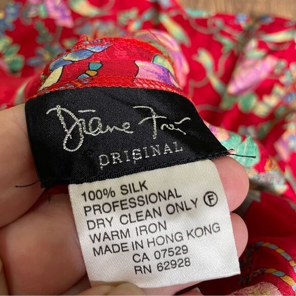 Vintage 80s Designer Diane Freis 100% Silk Beaded Plunge Floral‎ Midi Dress S M - Picture 12 of 12